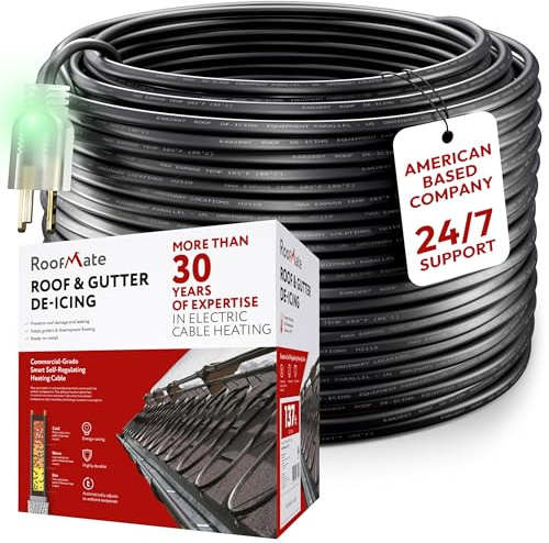 WARMBRIDGE INC RoofMate Self-Regulating Roof Heating Cable & Gutter Heat Tape – 6-Feet De-Icing Cable with 10-ft Cold Lead for Roof & Gutter Snow Melt, Ice Dam Prevention, 120V, 7 Watts/Ft