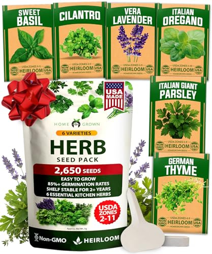 HOME GROWN 6 Herb Seeds for Planting 2,650+ Non-GMO Heirloom Seeds | Extra Large Variety Pack Herb Kit – Indoor Outdoor & Hydroponic | Culinary Seed Set | Grow Your Own Herbs | Gift for Beginners