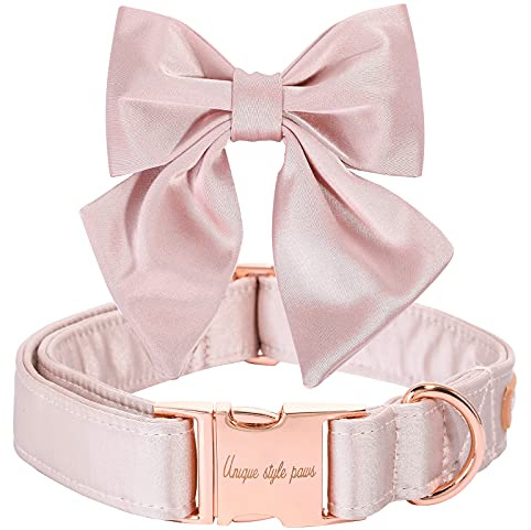 Unique style paws Hundehalsband aus Seide, einstellbar, langlebig, mit Schleife, Hochzeitsfliege, Halsband für sehr große Hunde, Größe XL, Rosa