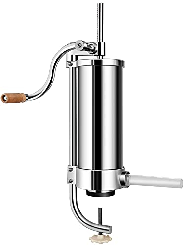 GIANTEX Poussoir à Saucisses Manuel,Machine à Saucisse en Acier Inoxydable, avec Pince de Table & 4 Tubes de Remplissage Différents, pour Maison, Restaurant (3.6 L)