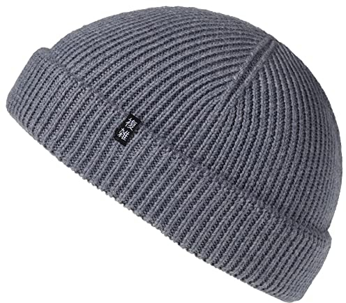 Enter the Complex® Fisherman Beanie, 100% Merino Wolle, Docker Mütze, Fischermütze, Seemannsmütze, Ribbstrick, Damen und Herren, Grau