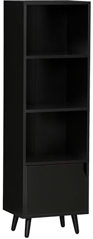 HOMCOM Bücherregal mit 3 offenen Regalen und Schublade Modernes Bücherregal zur Aufbewahrung von Spielzeug CDs Pflanzen 40x30x129,5 cm Schwarz