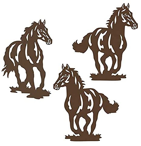 GOODLUKY Metall Pferd Wandkunst Hängende, 9,2 Zoll X 8,5 Zoll 3 Stück Metall Wanddeko Westernpferd Wandskulptur Für Wohnzimmer Schlafzimmer Badezimmer, Moderne Geschenk Wanddekoration