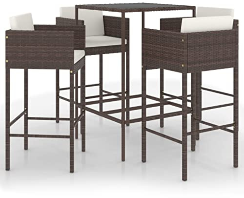 vidaXL Gartenbar Set 5-TLG. mit Kissen Theke Bar Tresen Gartentheke Bartisch Stehtisch Barhocker Barstuhl Gartenmöbel Poly Rattan Braun