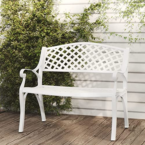 YITHOPI Modern Gartenbank 102 cm,Parkbank,Gartenbank Sitzbank Metall Parkbank Balkon Terrassenmobel Sitzbank,mit Rückenlehne & Armlehne,Aluminiumguss Weiß(Leicht Zusammenzubauen)