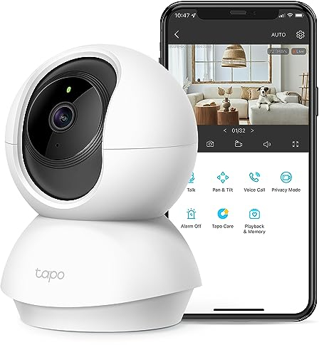 Tapo TP-Link 2K Pan Tilt Security Camera for Baby Monitor, Dog Camera w/Motion Detection, 2-Way Audio Siren, Night Vision, Cloud &SD Card Storage (Up to 256 GB), Works with Alexa & Google Home (C210)