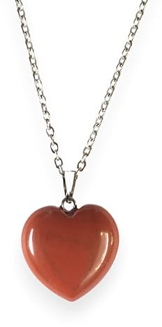 ASTER ALHELÍ Collana Donna di Pietre Semipreziose a Forma di Cuore - Gioielli Donna Ciondolo Amuleto con Catena in Acciaio Inossidabile - Ideale da Regalare (Diaspro Rosso)