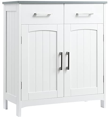 kleankin Badezimmerschrank Freistehender Badkommode Bademöbel Badschrank Schrank mit Schublade Weiß+Grau 68 x 33 x 76 cm