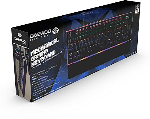 Daewoo Mechanical Gaming Keyboard, RGB LED Light Up UK Qwerty 104 Key Layout