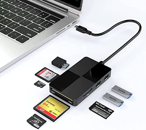 Hub lector de tarjetas múltiple USB C, 5 tarjetas de memoria con 3 USB 3.0 adicionales, SD/TF/CF/Micro SD/XD/MS Lector/adaptador/Hub para SD SDXC SDHC CF CFI TF Micro SD Micro SDXC SDHC MS MMC UHS USB