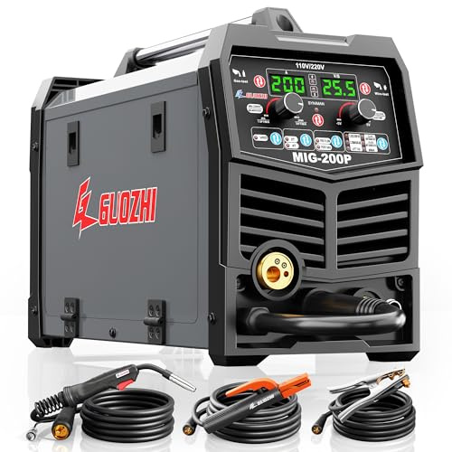 GZ GUOZHI 200A MIG Welder, 7 in 1 Gas MIG/MAG/Gasless Flux Core MIG/Lift TIG/Stick/Spot Welding/Spool Gun Multi-Process Aluminum Mig, Dual Voltage 110V/220V Welding Machine
