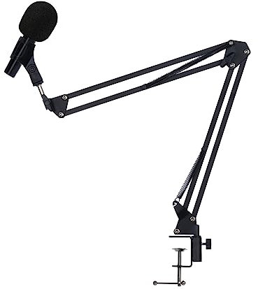 FiNeWaY Microphone Boom Arm – 180° Rotating Adjustable Desktop Mic Stand with Table Clamp, Folding Scissor Suspension Arm for Podcasting, Virtual Meeting & Streaming