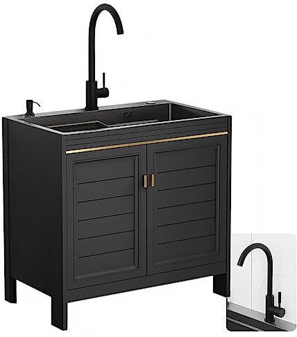 Lavello A Una Vasca In Acciaio Inox Lavello Cucina con Mobile 60x45x80cm con Il Rubinetto Caldo Freddo Girevole 360° Lavamani Professionale per Garage e Cortile Ristorante Lavanderia ( Size : 80x45x80