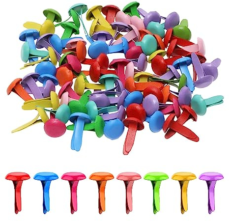 Jitnga 100 Stücke Mini Runde Brads, Musterklammern Metall Bunte Brads Verwendet Für Scrapbooking Papier Briefklammern Basteln Handwerk Diy Kunsthandwerk (Farbig, 8 X 17 Mm)