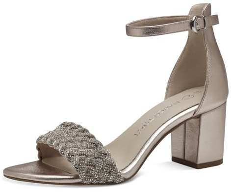 MARCO TOZZI Damen Sandalen mit Absatz Elegant Blockabsatz, Gold (Platinum comb), 38 EU