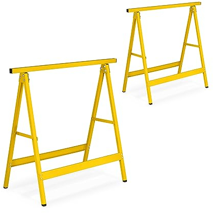Relaxdays Set da 2 Cavalletti da Lavoro, HLP: 74x78x40 cm Carico Max. 100 kg Pieghevoli, da Officina, in Acciaio, Giallo