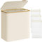 SONGMICS Laundry Basket with Lid, 3-Section Large Laundry Hamper, 150L, Removable Mesh Liner, Oxford Fabric, Bamboo Handles, Collapsible, 60 x 38.5 x 70.5 cm, Cream White LCB515W01