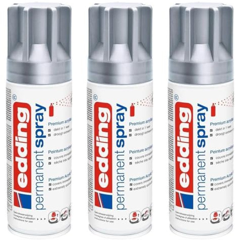 EDDING Lot de 3 Sprays Peinture Permanente 200ml argent, pour extérieur et intérieur