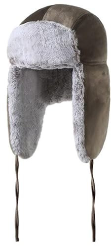 Reyox Unisex Fliegermütze Winter Fellimitat Russische Mütze Trappermütze Winddicht Grau