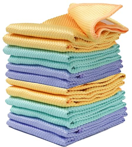 various Bayeta Cristales y Baños Solución Espejos, Cristales y Limpieza del Baño Paños Microfibra con Gran Capacidad de Absorción No Deja Marcas y Pelusas -30x40cm 12 Unidad