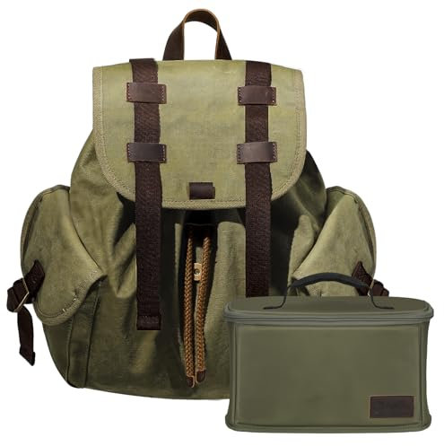 TARION Mochila Fotografia Cámara Vintage: Mochila Fotografia Lona Retro Pequeña con Bolsa Camara Inserto Amovible para Cámara Réflex Objetivos y Accesorios(Verde)