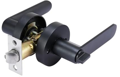 Stilles Zimmertürschloss, rundes Türschloss, Innentürgriffschloss mit Schlosskern/Riegel mit Schlüssel, Griffschloss aus Aluminiumlegierung (Color : BLACK)