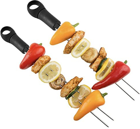 HANABASS 6piezas Brochetas De Acero Inoxidable Reutilizables Para Barbacoa Con Mango De Plástico Ergonómico Para Asados Exterior Resistentes y Duraderas