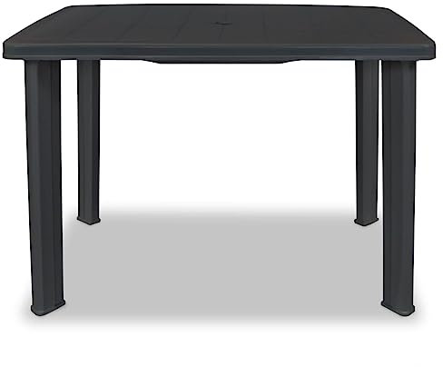 Tavolo da Giardino Antracite, 101x68x72 cm, Tavolino da Giardino di Plastica con Foro per Ombrellone, Resistente Alle Intemperie, Tavolino Quadrato per Esterno Casa Balcone Bar Sagra da Giardino,43594