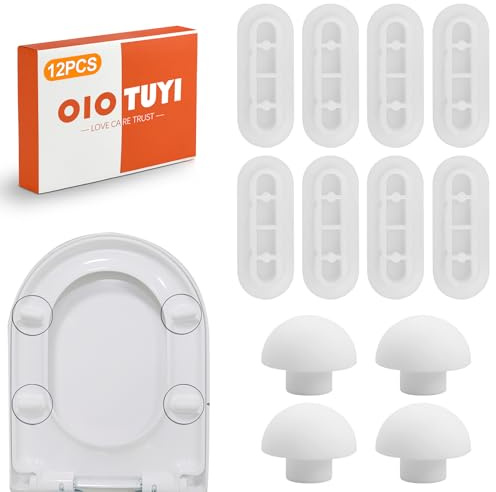 OioTuyi Lot de 12 butoirs pour siège de WC - Tampon en caoutchouc - Entretoises - Blanc - Pièces de rechange - Idéal pour les lunettes de WC et les abattants de WC abaissables