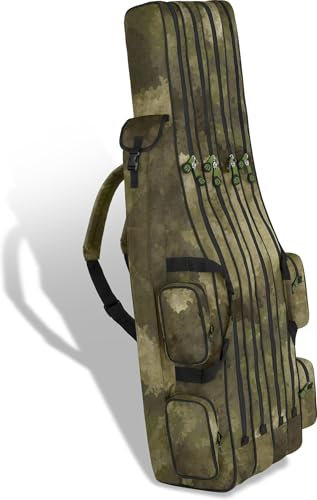 Wasserabweisende Angeltasche Rutentasche Angelrucksack Rod Case Fishing Bag Angelrutentasche -wählbar 3 oder 4 Rutenfächern - 125 cm bis 190 cm Farbe TAC 4 Innenfächer Größe 160 cm