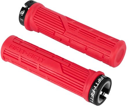 FIFTY-FIFTY MTB Griffe, Einzelne Lock-on Fahrradgriffe Mountainbike, Weiche und Bequeme Fahrrad Griffe/lenkergriffe, rutschfeste Fahrrad Lenkergriffe für All Mountain, Enduro, Downhill (Rot)