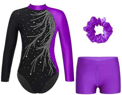ranrann Gymnastikdräkt för barn, flickor, med shorts, outfit för gym, skridskoåkning, dansdräkt, uppträdanden, 9-10 �r