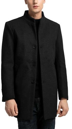 Sukany Men's Casual Wool Blend Jacket Trench Coat Single Breasted Slim Fit Pea Coat Winter Warm Business Overcoat