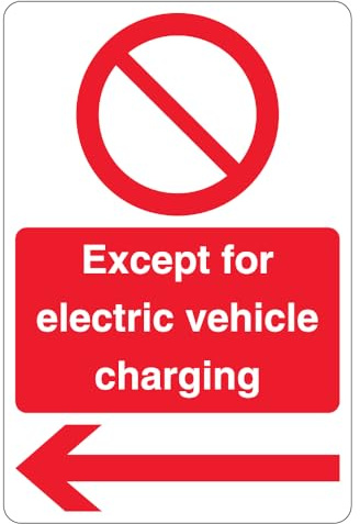 V Safety Except Electric Vehicle Charging - Prohibition - Arrow Left 200 x 300 mm - 3mm Reflective Aluminium Composite Safety Sign