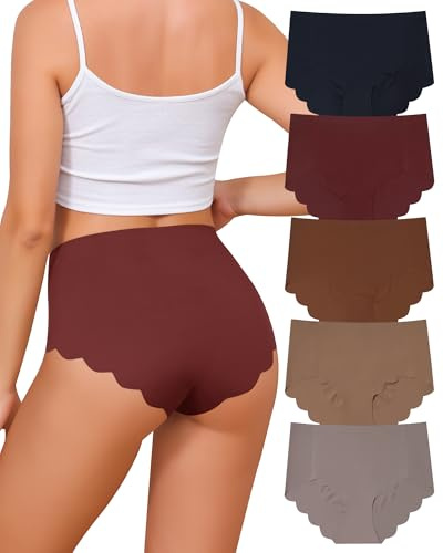 SECRET AROMA Intimo Senza Cuciture a Vita Alta per Donna Bikini Invisibili a Copertura Totale con Bordo Ondulato Mutandine in Seta Ghiacciata, 5 Pack