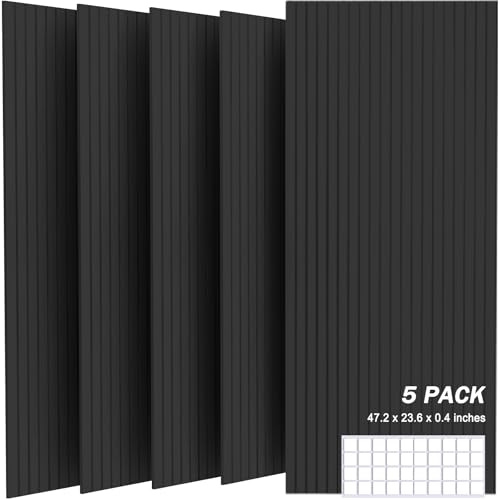 JVJVJ Large Acoustic Panels, 48X24X0.4 Sound Proof Foam Panels for Walls, Sound Dampening Panels, Soundproof Wall Panels for Home Studio&Office Decor. (Black, 5 Pack)