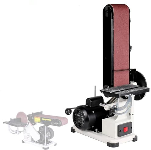 Lijadora de banda de pulido con disco Mini lijadora de banda eléctrica Lijadora de banda de banco con mesa ajustable de 0 a 90 ° Máquina lijadora de banda combinada para trabajar la madera