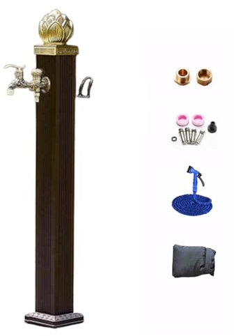 MDDKOP Fontana a Colonna - con Pistola a Spruzzo D'Acqua Da 7.5 M - Colonna D'Acqua Da Giardino con Rubinetto 2 Prese D'Acqua Per Esterno Casa Giardino Fontana Rettangolare Light In Metallo(114cm(44.9