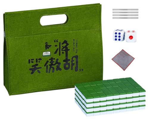 Mahjong brädspel, bärbart Mahjong-spel, Mahjong-spel med tillbehör, Mahjong Set med tärningar, Mahjong Tile Ruler Set, Mahjong bordsspel, fritid Mahjong-set, Mahjong Set med väska