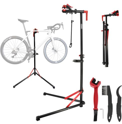Support de réparation pour vélo - Tête de serrage rapide - Rotation 360° - Pied atelier vélo - 3 Outils de nettoyage