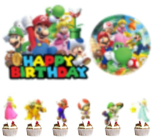 Décoration de Gâteau Enfant - 35 Pièces Toppers Cupcake, Set Anniversaire Mario avec Déco