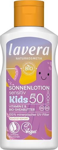 lavera Lotion solaire Sensitiv Kids SPF 50 - Crème solaire pour enfants - Sans filtre UV chimique - Pour peaux sensibles - Imperméable - Végétalien - Cosmétique naturel - 100 ml