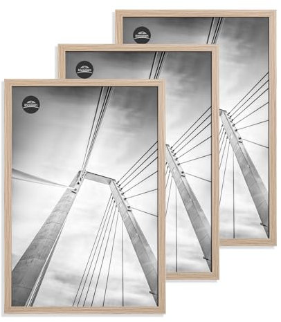 lincoolart Portafoto Cornice 50x70 cm Legno - Set di 3 da Parete Cornici in Legno con Vetro Infrangibile per Grandi Foto, Immagini e Poster - Decorazione Parete​