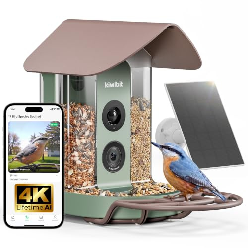 Kiwibit Bird Feeder Camera, AI Bird ID, Solar Panel, No Subscription