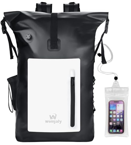 Wemjaly Wasserdichter Rucksack - 30L Rolltop Rucksack mit Laptopfach Reißverschluss Tasche und IPX8 Handyhülle, Dry Bag Rucksack für Kajak, Angeln, Rafting, Radfahren, Täglichen Gebrauch