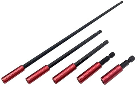 5PCS Magnetic Bit Holder for Impact Driver, 1/4 Hex Shank Screwdriver Extension Bar 50/60/100/150/300MM Drill Bit Extension for Impact Driver Screw Nut Drill Tool Compatible with Bosch Makita Dewalt