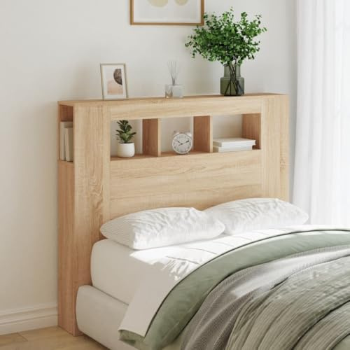 Gecheer Testiera LED per Letto, RGB Regolabile con Supporto Schiena e Piano Portaoggetti, 120 x 18,5 x 103,5 cm in Legno Multistrato Rovere Sonoma, per Camera da Letto