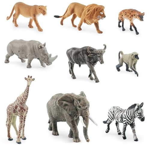 KQDRAVINE 9 figuras de animales salvajes de safari, mini animales del bosque, juguetes de zoo, juguetes de granja, animales de granja, figuras de animales, juguetes de animales de safari para niños