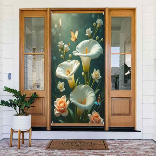 Housses de porte – Printemps été moderne imprimé lys calla n° 32 bannières de porte pour avant, panneau d'hiver et d'automne à suspendre pour extérieur et intérieur, fournitures de décoration murale