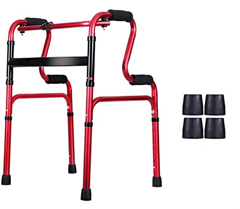 Gehhilfe, Klappbare, höhenverstellbare Gehgestelle mit Sitz, Gehhilfe aus Aluminiumlegierung, rutschfeste Füße for ältere Senioren mit Behinderungen(Red)